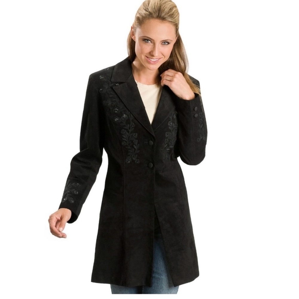 Scully leather floral embroidered jacket